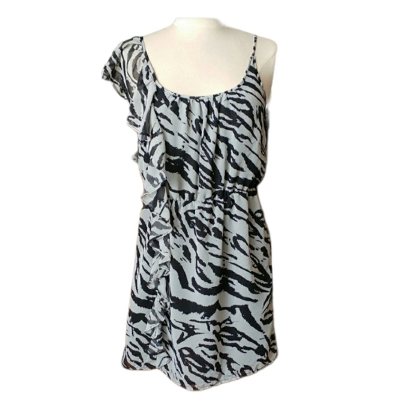 Zebra Print Asymmetrical Ruffled Dress - Picture 1 of 8